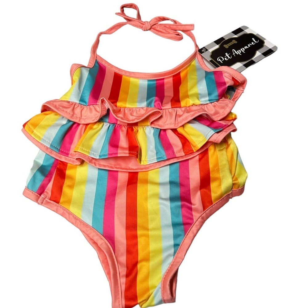 Adorable Dog 2-piece Rainbow Striped Dog Bikini Swimsuit Size Large